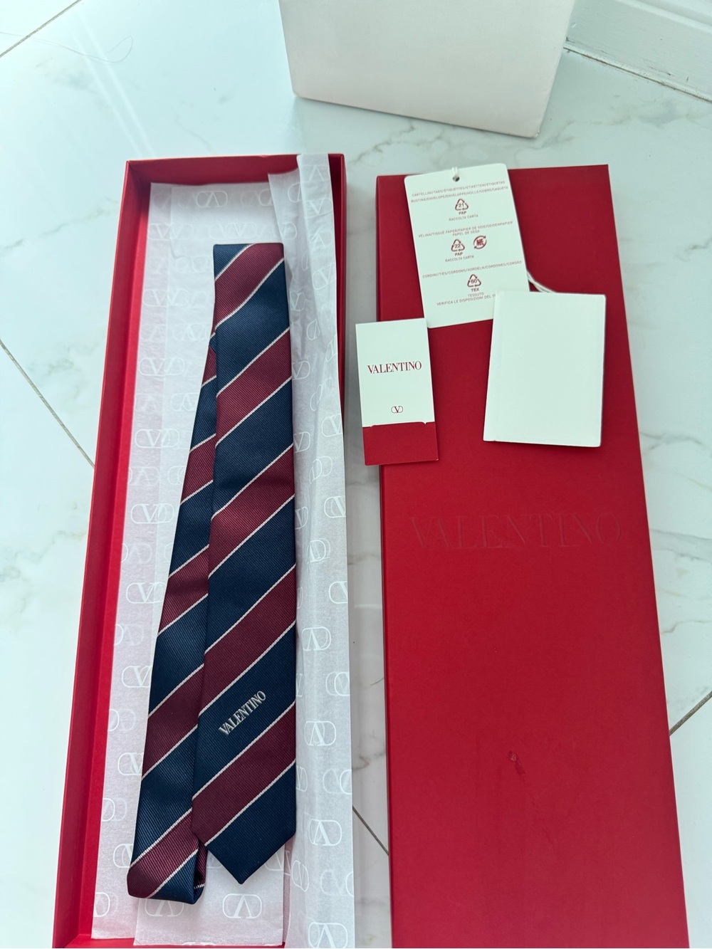 Valentino Burgundy and Navy Diagonal Stripe Silk Tie